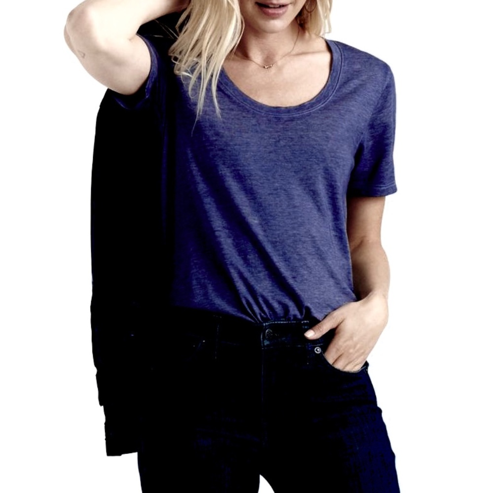 Caslon Navy Blue Sheer Burnout Scoop Neck Short Sleeve T-Shirt